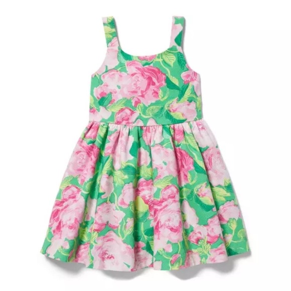 Janie and Jack Collections Green Shrub Rose Print Rose Pleated Dress - Picture 1 of 7